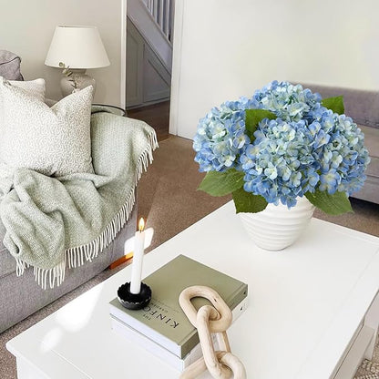 Blue Faux Hydrangea Flowers for Decoration,4Pcs 20" Real Touch Lifelike Faux Flowers, Full Fake Artificial Hydrangeas with Stems for Bouquet Table Centerpieces Spring Home Decoration