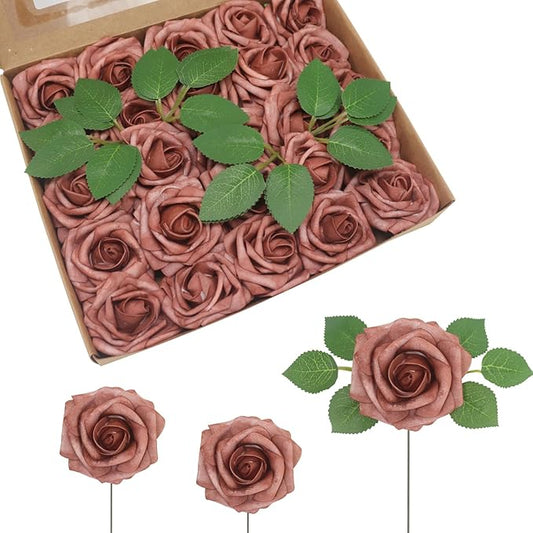 JOYLEX 100PCS Warm Taupe Artificial Flowers Realistic Roses, Real Looking Fake Roses with Stem for DIY Wedding Bouquets Centerpieces Bridal Shower Party Home Romantic Decorations (Warm Taupe, 100pcs)