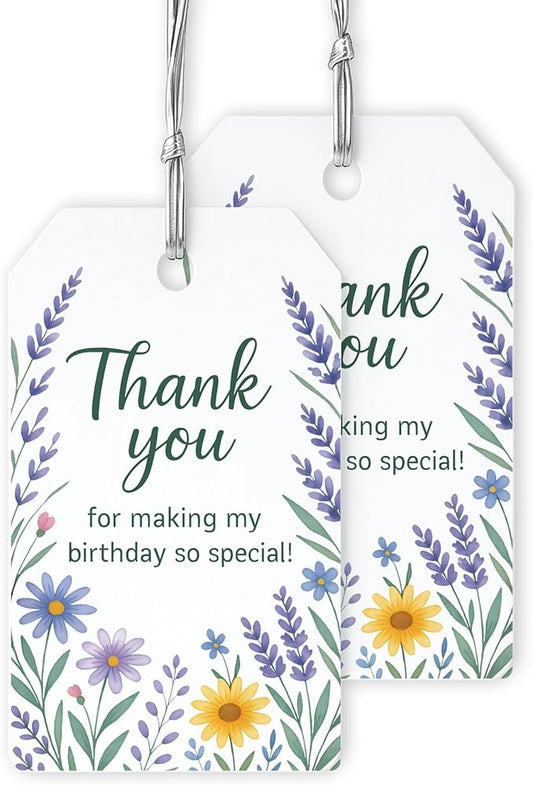 40 PCS Floral Birthday Favor Tags, Birthday Thank You Tag, Thank You for Making My Birthday So Special Tag, Wildflower Girls Birthday Favors Tags, Floral Garden Birthday Party Thank You Tag, 2x3.5"