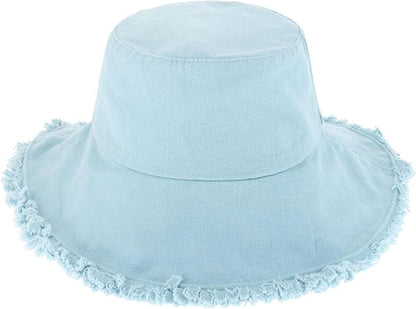 CHOK.LIDS Frayed Bucket Hats for Women Men Unisex Trendy Washed Cotton Floppy Wide Brim Boonie Outdoor Summer Beach Headwear