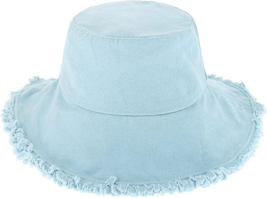 CHOK.LIDS Frayed Bucket Hats for Women Men Unisex Trendy Washed Cotton Floppy Wide Brim Boonie Outdoor Summer Beach Headwear