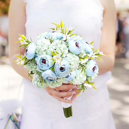Zerzsy Peonies Artificial Flowers A Bouquet of 10 Flowers, Blue ArtificialPeony, Silk Faux Flower Fake Peonies Artificial Flowers Peonies Bouquet for Centerpiece Table Wedding Party Home Decor