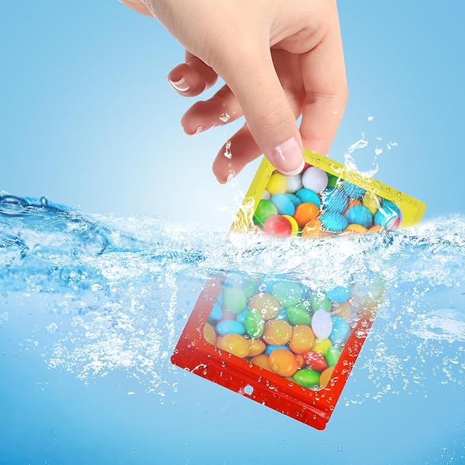 400 Pack 4 Size Bags with Clear Window,Scratch Resistant Hand Holographic Packaging Pouch,Resealable Bag for Small Bussiness Cookies Jewelry Candy Sample (Red Yellow, 2.4×3.9,3x4.7,4×7,5.5×7.9 inch)