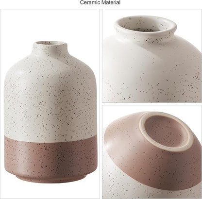Ceramic Vase Set of 3, Vases Home Decor Rustic Farmhouse Decor, Small Pottery Vases for Bouquet Pampas Grass Dried Fresh Flowers, Living Room, Kitchen, Bedroom, Bathroom, Mantel Decor - Beige&Brown