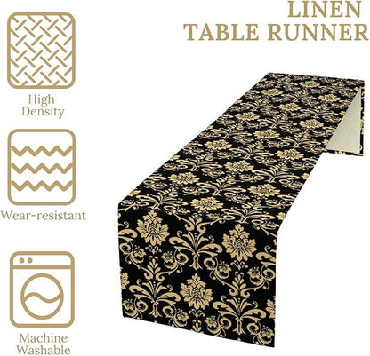 Gold Damask Table Runner,Gothic Antique Victorian Floral Boho Table Runner for Home Kitchen Table Dining Garden Farmhouse Wedding Party Decor 13x108 Inch