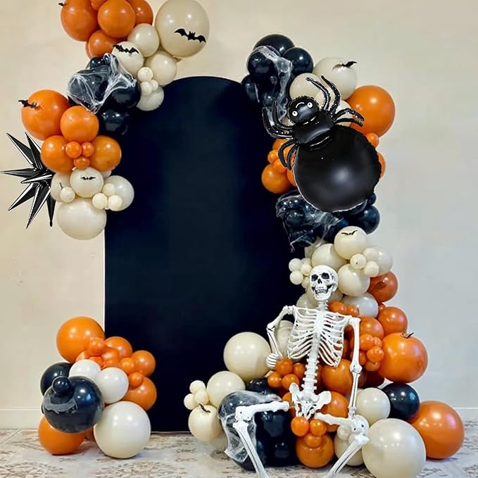 Halloween Balloon Arch Garland Kit, Black Ivory White Burnt Orange Spider Star Foil Balloons with 3D Bat Stickers for Halloween Baby Shower Party Decorations Cosplay Theme Party