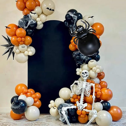 Halloween Balloon Arch Garland Kit, Black Ivory White Burnt Orange Spider Star Foil Balloons with 3D Bat Stickers for Halloween Baby Shower Party Decorations Cosplay Theme Party