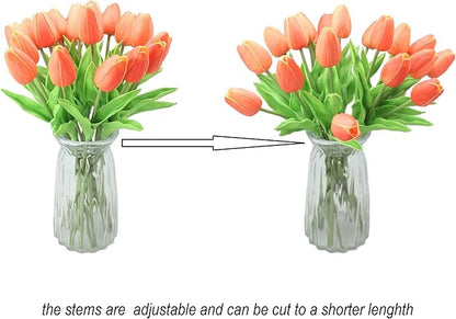 Artificial Flowers 10 Heads Mini Real Touch Artificial Tulip for Home Wedding Party Centerpiece Decoration (Gradient Orange)