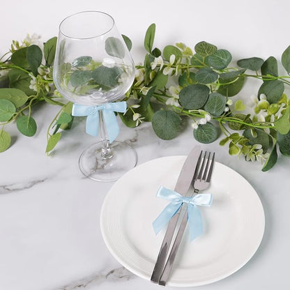 50 PCS Light Blue Twist Tie Bows 2.5" Satin Ribbon Bows Decor for Gift Wrapping Craft Treat Bags Cake Pop Basket, Wedding Baby Shower Birthday Party Favors