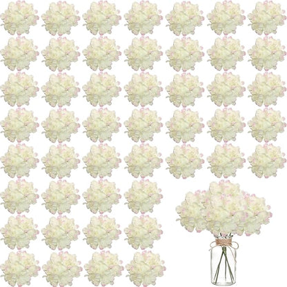 100PCS Artificial Hydrangea Flowers, Fake Flowers Silk Hydrangea Full Flowers Heads with Stems for Wedding Home Party Shop Baby Shower Decor (Ivory Pink)