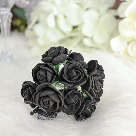 Efavormart 48 Roses | 4" Tall Black Real Touch Artificial DIY Foam Rose Flowers with Stem, Craft Rose Buds