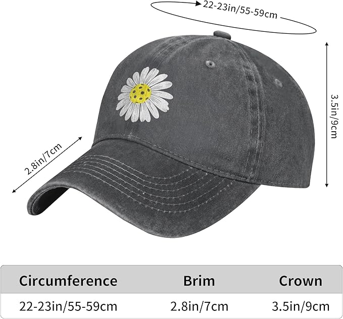 Waldeal Pickleball Hat for Women, Ajustable Embroidered Daisy Washed Denim Baseball Cap