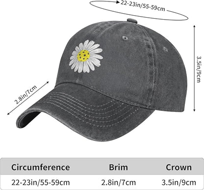 Waldeal Pickleball Hat for Women, Ajustable Embroidered Daisy Washed Denim Baseball Cap