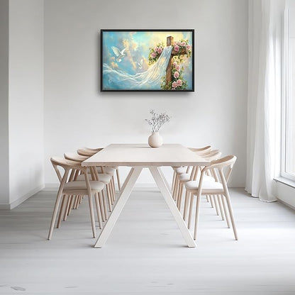 Christian Cross Large Wall Art Religious Faith Hope Pictures Wall Decor Dove Flowers Heaven Canvas Painting Prints Framed Artwork Home Church Decorations for Prayer Bedroom Living Room 36"x24"