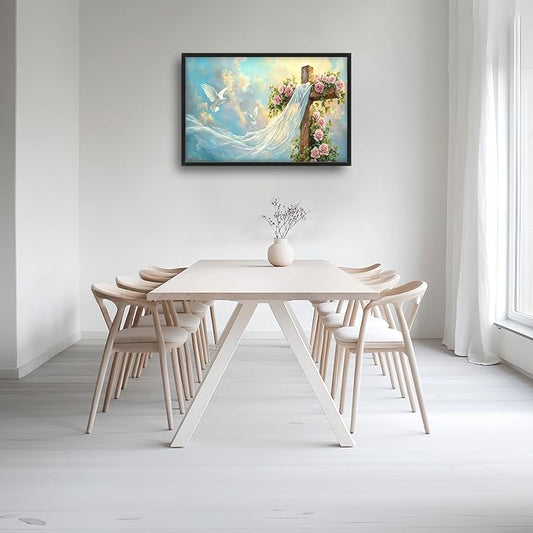 Christian Cross Large Wall Art Religious Faith Hope Pictures Wall Decor Dove Flowers Heaven Canvas Painting Prints Framed Artwork Home Church Decorations for Prayer Bedroom Living Room 36"x24"