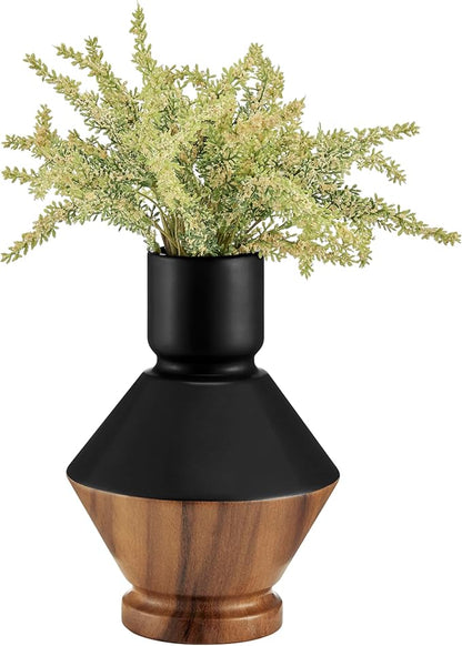 Milo Diamant Revese Hourglass Modern Two Tone Tabletop Vase - Black and Walnut