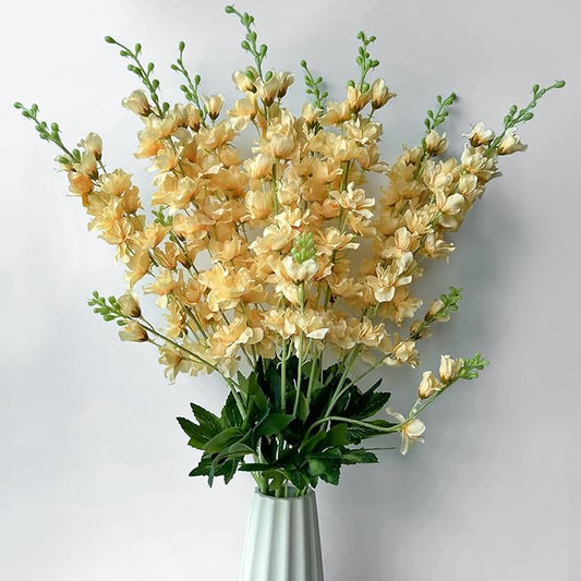 8 pcs Champagne Delphinium Artificial Flowers, 34.25''Artificial Snapdragon Flowers Tall Fake Flowers Silk Flowers Faux Delphinium Bulk for Tall Vase Home Wedding Garden Table Decor (Champagne)