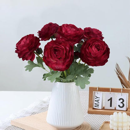 Dark Red Ranunculus Artificial Flowers 6PCS Real Touch Ranunculus Flowers Fake Peonies Artificial Flowers for DIY Wedding Bouquet Party Table Home Decor(Dark Red)