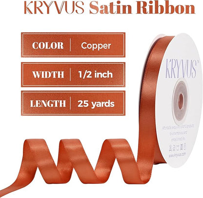 Copper Satin Ribbon, Double Faced 1/2 Inch X 25 Yards Copper Ribbon, Premium Satin Ribbon for Gift Wrapping, Crafts, Hair Bow Making, Sewing, Flower Bouquet, Wedding Party Decor