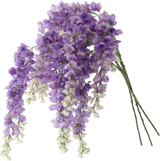 Dailisen 3 Strands 40'' Silk Purple Wisteria Artificial Flowers, Fake Wisteria Floral Hanging Plant Garland, for Home Decor, Party, Floor Vase, Balcony, Wedding Arrangement Decoration (Purple)