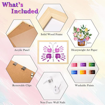 DIY Flower Bouquet Handprint Craft Kit for Grandma, Unique Gifts for Grandma, Birthday Gifts for Mom Grandma Nana Mimi, Thanksgiving (12" x 16", 2 Art Papers, Wood Frame)