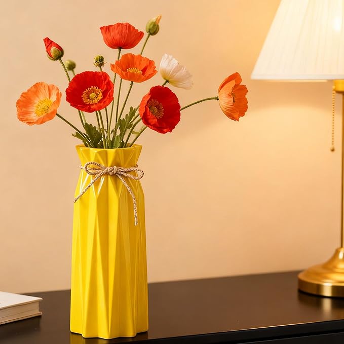 Ceramic Vase Decor for Pampas Grass Flowers Vases for Modern Home Decor, Yellow Tall Vase for Living Room Bedroom Bathroom Kitchen Office Wedding Table Shelf Farmhouse Minimalist Decor