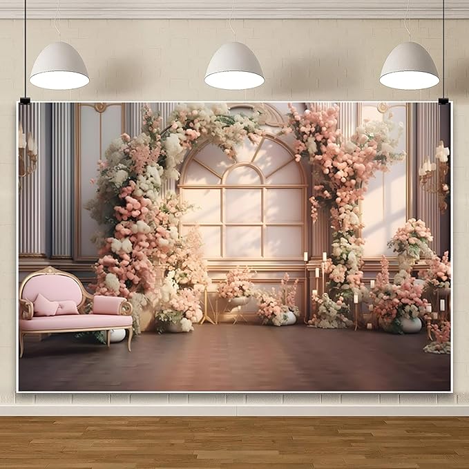 AOTOFO 10x7ft Pink Flowers Wedding Backdrop Elegant Rose Blossom Floral Pretty Plant Photography Background for Woman Bride Party Girls Bridal Shower Photo Studio Shoot