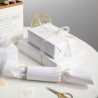 Merture Solid Color Wrapping Paper Roll - 17 Inches X 32.8 Feet(46.5 sq.ft.) - 1 Roll, Metallic White Wrapping Paper for Wedding, Birthday, Party, Holiday, Congrats, Shower