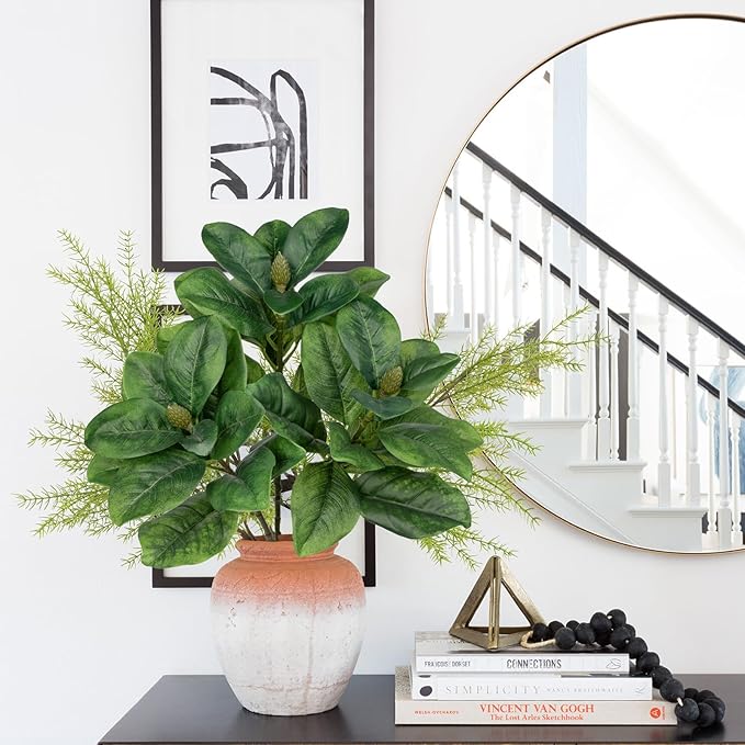 Briful 3PCS Faux Magnolia Stems 32.5'' Long Stem Artificial Magnolia Leaves Branches Fake Greenery for Home Office Vase Table Centerpiece Arrangement Decor