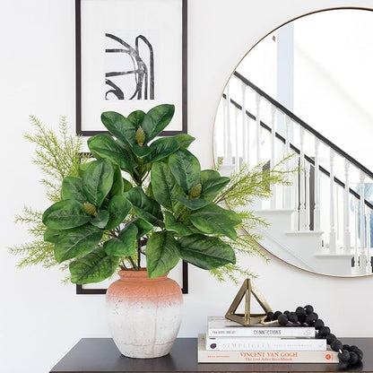 Briful 3PCS Faux Magnolia Stems 32.5'' Long Stem Artificial Magnolia Leaves Branches Fake Greenery for Home Office Vase Table Centerpiece Arrangement Decor