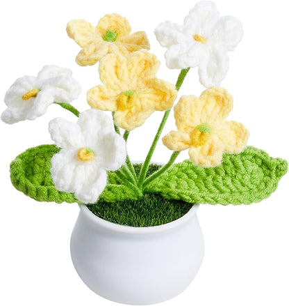 Crochet Flowers Cute Handmade Knitted Potted Flower Plants Gift for Graduation Teacher's Day Birthday Anniversary Valentines Christmas Decor for Desk Car Dashboard Home Room Office Decorations