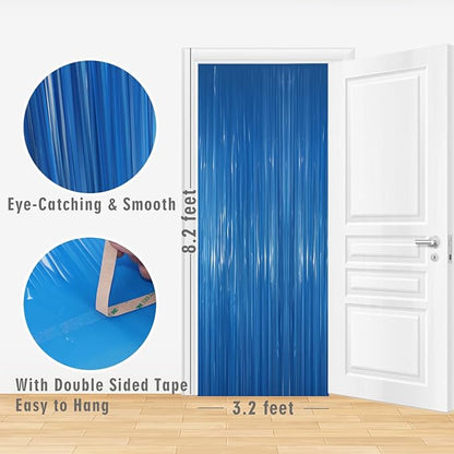GOER 3.2 ft x 8.2 ft Metallic Tinsel Foil Fringe Curtains Party Photo Backdrop Party Streamers for Birthday,Graduation,New Year Eve Decorations Wedding Decor(4 Packs,Candy Blue)