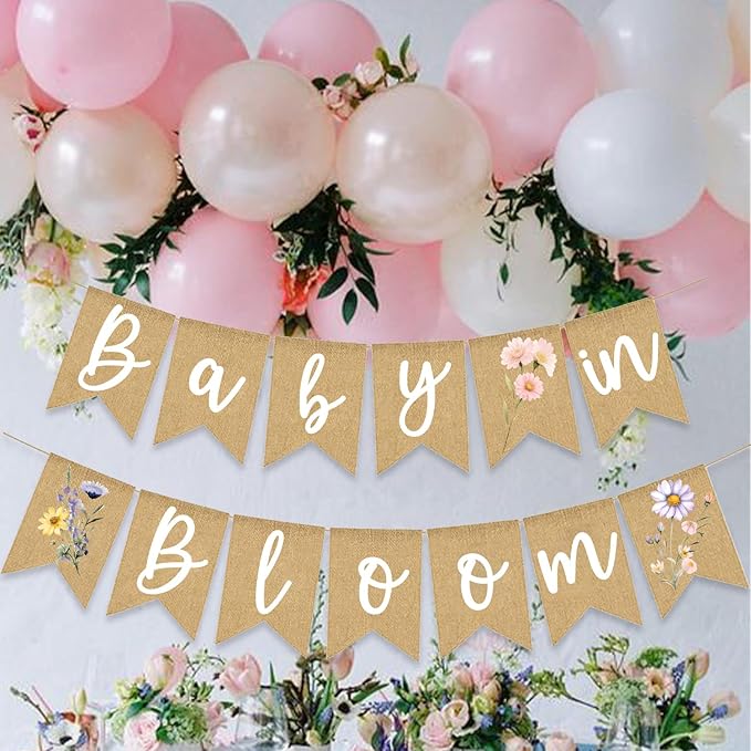 Wild Flower Baby In Bloom Banner Little Floral Theme Burlap Sign Boho Baby Shower Decoration