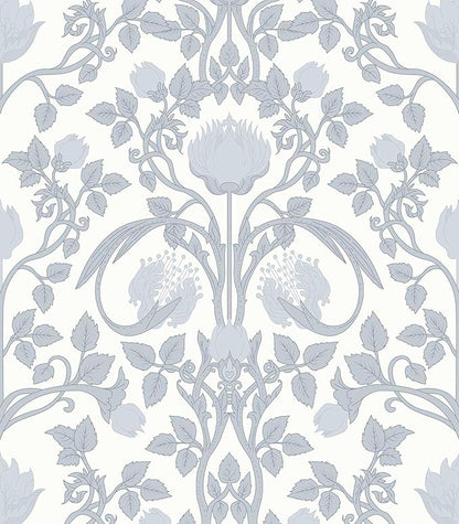 17.3" × 393.7" Blue Floral Peel and Stick Wallpaper, Damask Vintage Wallpaper for Bedroom Bathroom Self Adhesive Removable