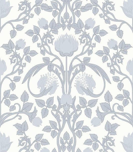 17.3" × 393.7" Blue Floral Peel and Stick Wallpaper, Damask Vintage Wallpaper for Bedroom Bathroom Self Adhesive Removable
