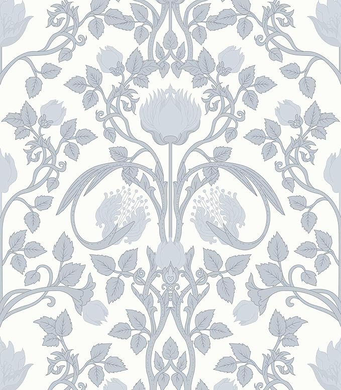17.3"×78.7" Blue Floral Peel and Stick Wallpaper, Damask Vintage Wallpaper for Bedroom Bathroom Self Adhesive Removable