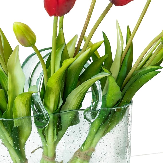 15pcs Artificial Tulips Flowers, Real Touch Latex Bouquet, Fake Tulips for Office Wedding Party Home Kitchen Garden Decoration-B Red
