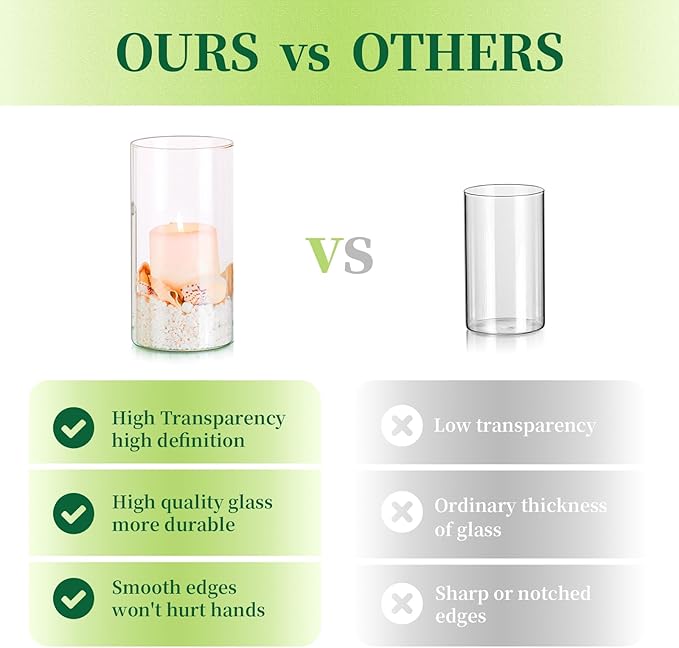 Glass Cylinder Vases Set of 24, Hewory Tall Clear Vase for Centerpieces, Glass Hurricane Candle Holders for Pillar Floating Candles, Round Vases for Wedding Events Table Decor, 2.6” in Diameter