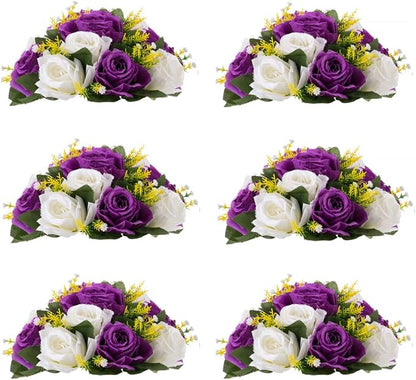 Flower Centerpieces for Wedding Tables: Wedding Table Decorations Purple & White Flower Balls Centerpieces for Engagement Cerebration Party Center Pieces 6 Packs