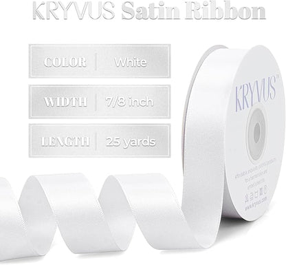 White Satin Ribbon, Double Faced 7/8 Inch X 25 Yards White Ribbon, Premium Satin Ribbon for Gift Wrapping, Crafts, Hair Bow Making, Sewing, Flower Bouquet, Wedding Party Decor