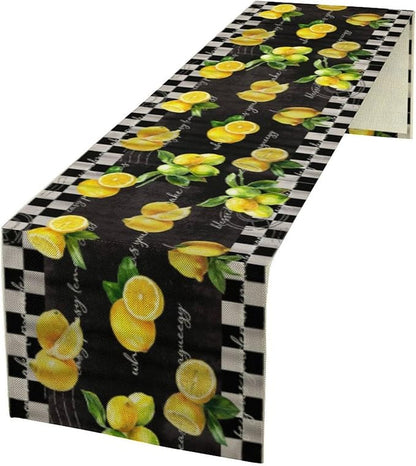 Lemon Table Runner , Summer Yellow Fruits Green Leaves Kitchen Dinning Table Decoration for Indoor Outdoor Home Party Decor 13x90 Inch