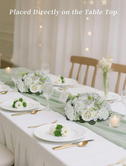 BLOSMON White Peony Flower Balls: 10pc 9.5 Inch Artificial Peonies Floral Arrangement Bouquet Wedding Centerpieces Decoration - Fake Silk Kissing Ball Center Piece Home Party Baby Shower Decor