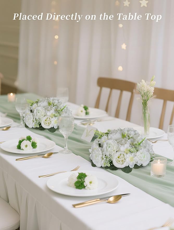 BLOSMON Flower Balls for Table Centerpieces: 2pc 9.5 Inch White Artificial Peony Floral Arrangement Bouquet Dinning Table Decoration Easy Use Kissing Ball for Home Party Decor