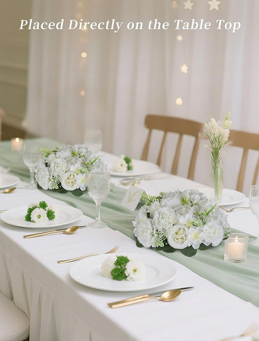 BLOSMON Flower Balls for Table Centerpieces: 2pc 9.5 Inch White Artificial Peony Floral Arrangement Bouquet Dinning Table Decoration Easy Use Kissing Ball for Home Party Decor