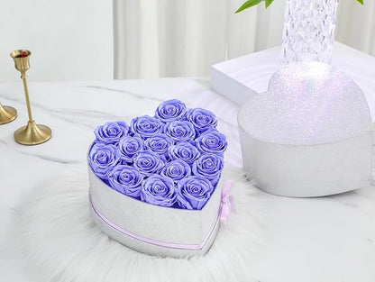 16 Preserved Flowers,Roses in Box，Real Forever Flowers for Delivery Prime, Birthday Gifts for Women Her Mom Wife Girlfriend Grandma on Anniversary Valentines Day Mother's Day Christmas (Purple)
