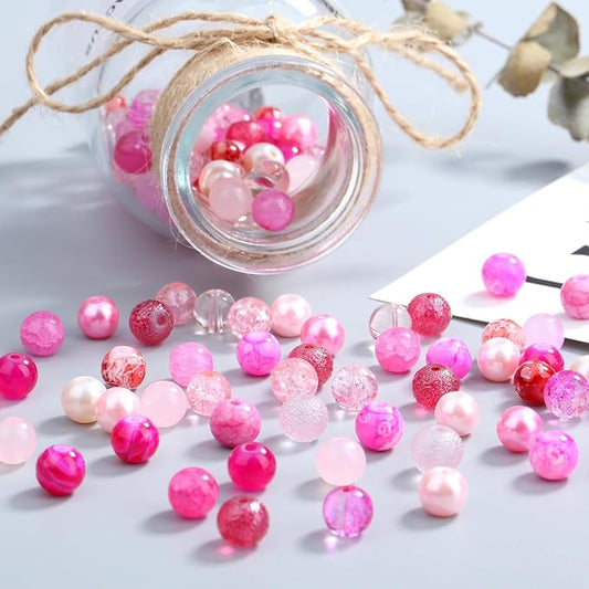 DUQGUHO 8mm Pink Beads for Jewelry Making Pink Glass Beads for Crafts Rose Glass Round Beads 16 Colors Beads for Bracelets, Necklaces & DIY Crafts 360PCS