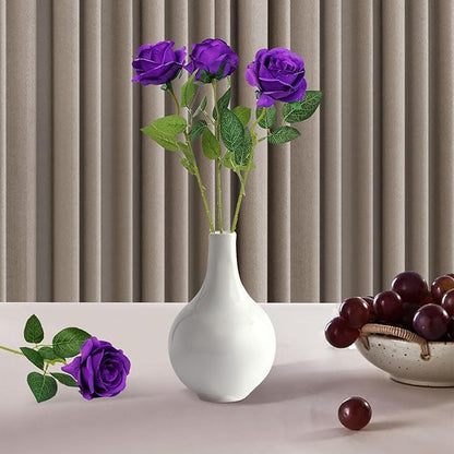 Flojery 10pcs Purple Silk Roses Artificial Rose Flowers Long Stem for DIY Wedding Bouquet Table Centerpiece Home Décor