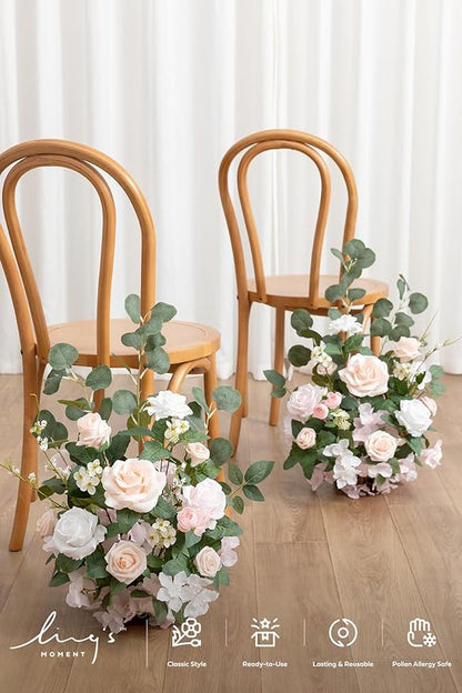 Ling's moment 17.5" Tall Free Standing Artificial Flowers Arrangements 2 pcs Wedding Aisle Runner Chair Decorations Blush & Cream Centerpieces for Ceremony Reception Rose Floral Floor Party Outdoor