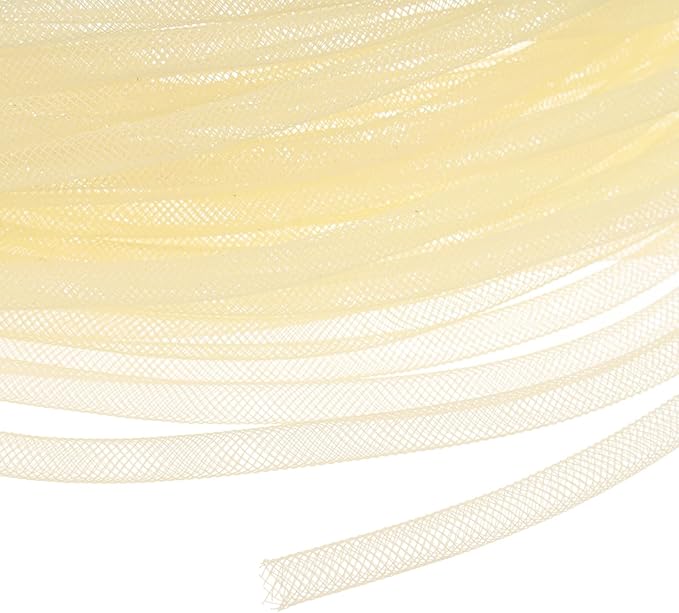Mesh Tube Ribbon 25 Yards, 6mm Elastic Fabric Ribbons Mesh Tubing for Crafts/Gift Wrapping/Flower Bouquets/Wedding/Birthday/Holiday/Wreaths Christmas/Decoration[Cream Yellow]