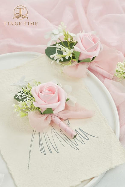 TINGE TIME Boutonniere for Men Wedding,Groom and Best Man Boutonniere for Wedding Ceremony Anniversary, Formal Dinner Party and Rustic Spring Wedding Marriage (2, Pink)